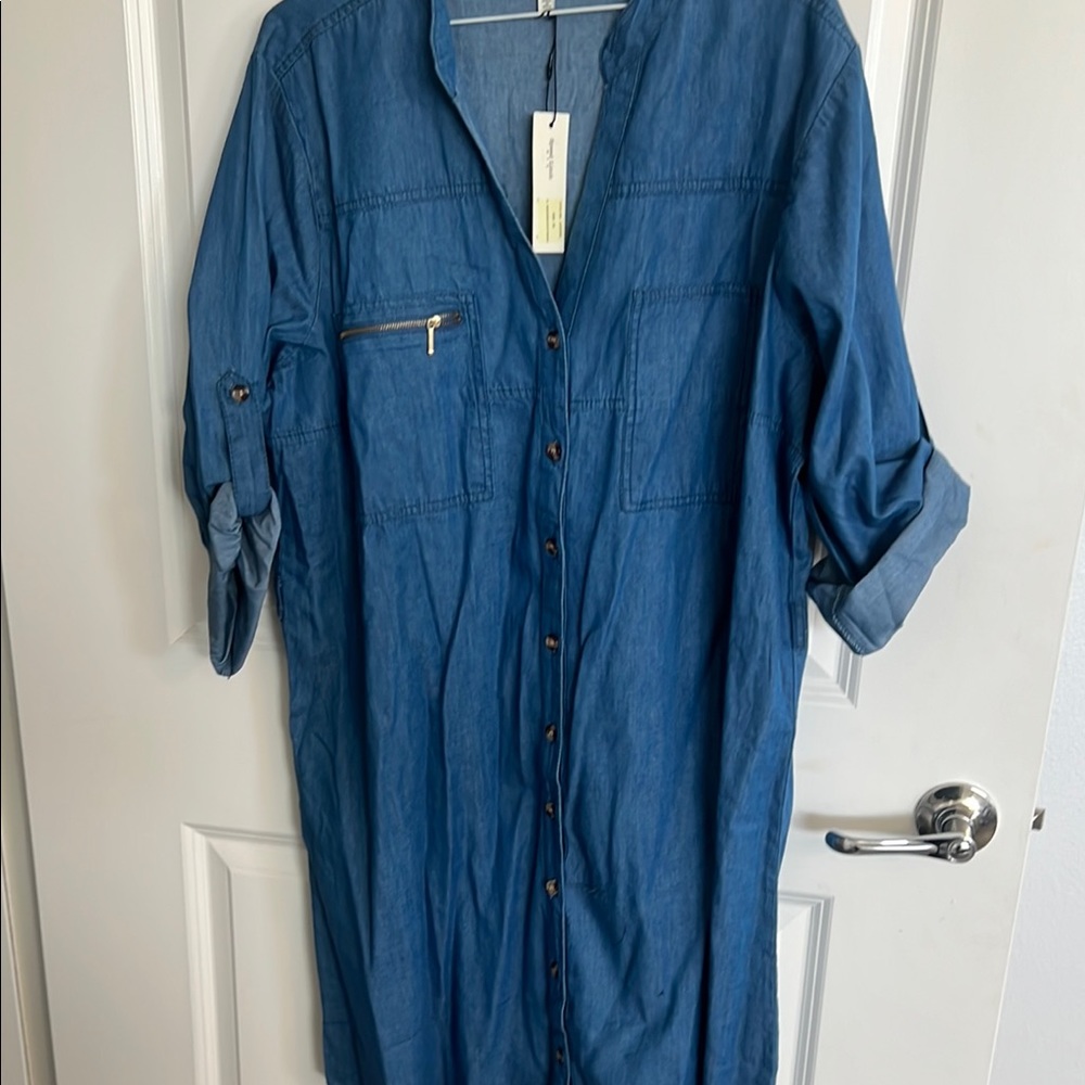 Casual Blue Denim Shirt Dress